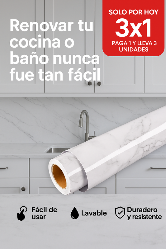 SOLLO POR HOY 3x1: LLEVA 30 METROS Y PAGA 10 METROS Marmolux - Adhesivo impermeable para cocina